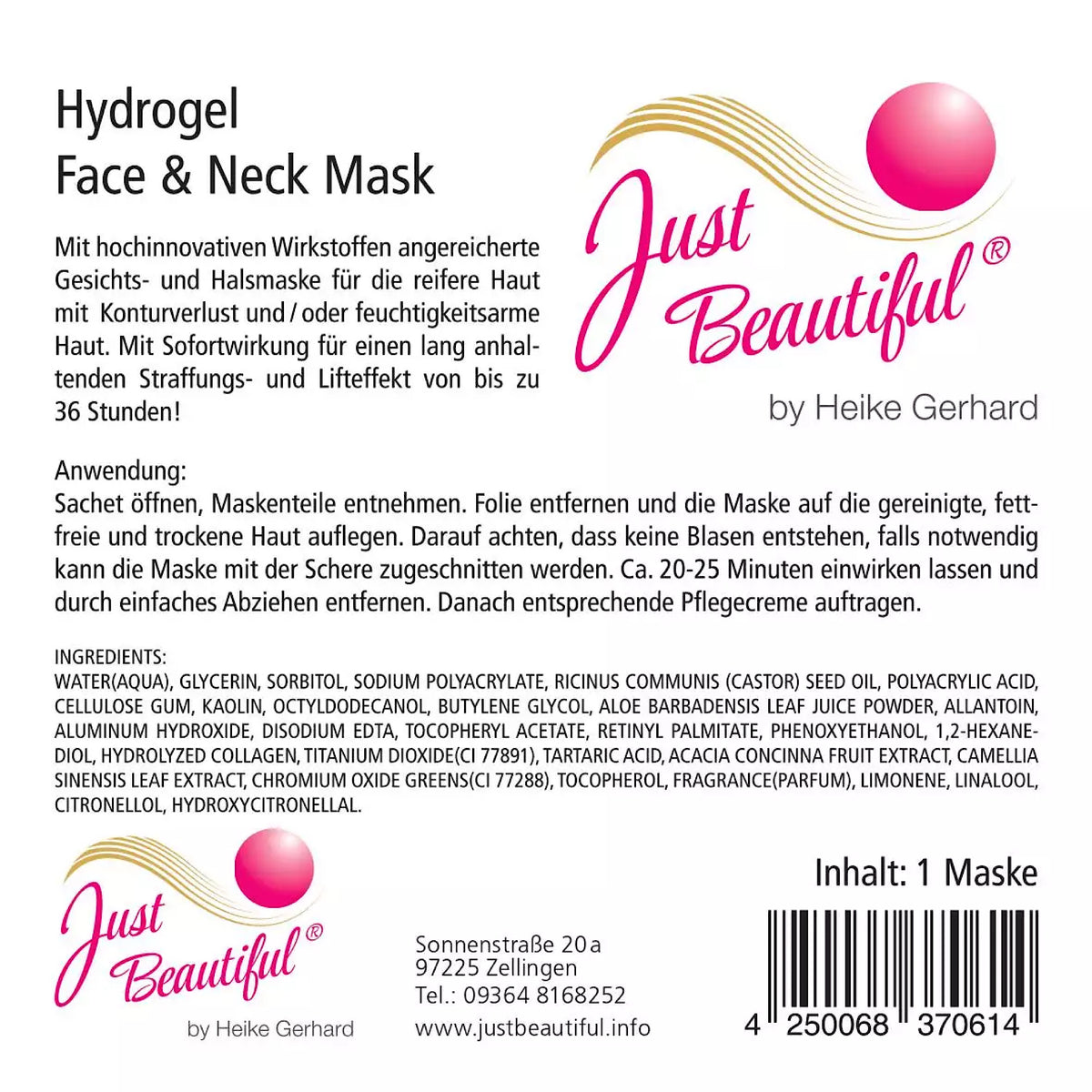 Just Beautiful® Hydrogel Gesicht & Halsmaske - julifill.com